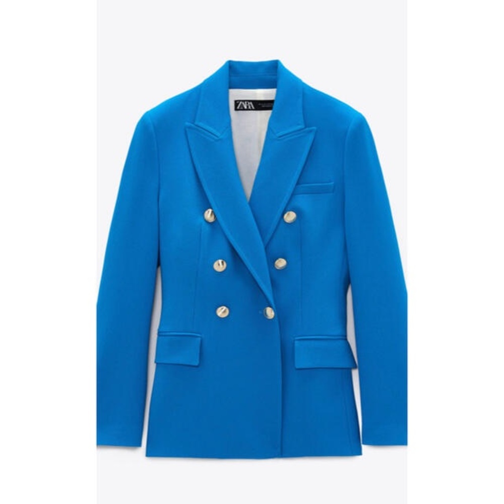 ZARA Double-Breasted Bright Blue Blazer Jacket